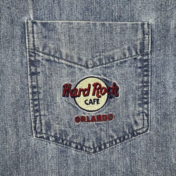 Vintage Hard Rock Cafe Denim Shirt ORLANDO Button Up Long Sleeve Size Medium - Picture 2 of 10